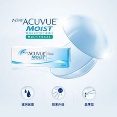 日本直邮-1-DAY ACUVUE MOIST近视日抛隐形眼镜-30片装-DIA14.2mm | BC8.5/8.9mm | 含水率58.0%